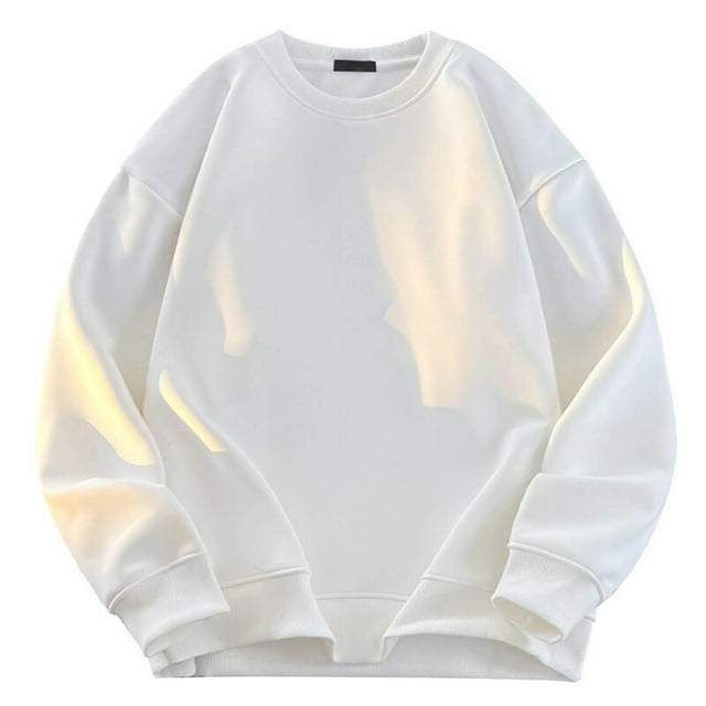 Styesk Mens Shirts Man Solid Color Round Neck Loose Pullover Hoodie
