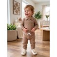 thumbnail image 5 of RUINIXCW Baby Boy Fall Outfit Jacquard Long Sleeve Lapel Romper Pants 2 Pcs Set, 5 of 8