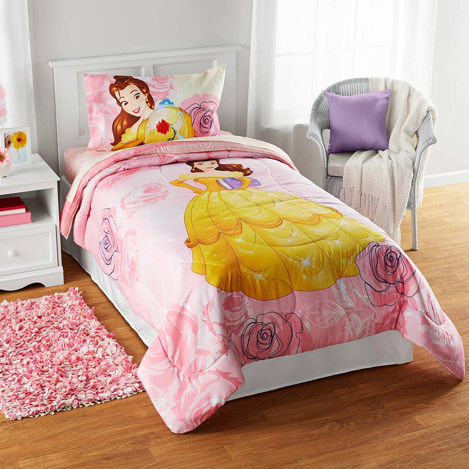 Official Disney Product Super Soft Kids Bedding Features Belle Fade Resistant Polyester Jay Franco Disney Beauty and The Beast Belle Twin/Full Quilt & Sham Set 