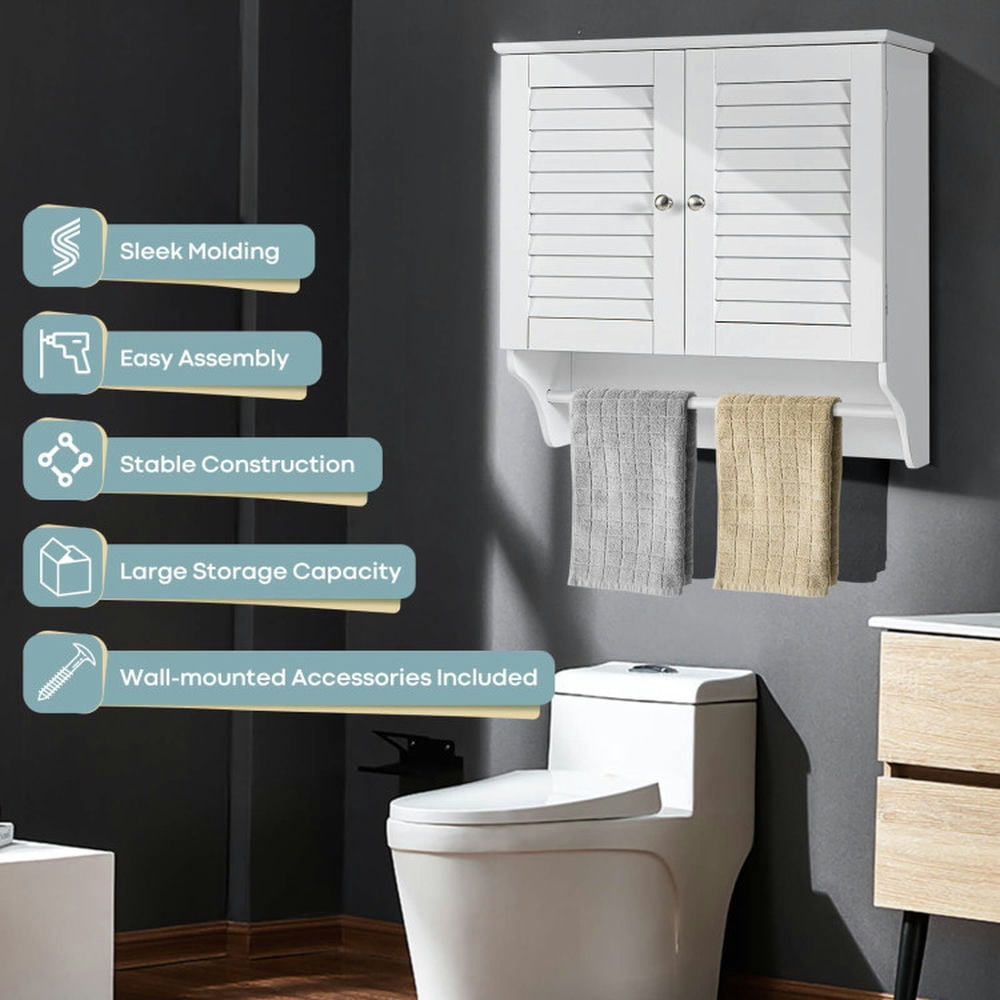 Finihen Bathroom Wall Cabinet, Wall Mounted Bathroom Cabinet, Medicine Cabinet, Bathroom Medicine Cabinet with Height Adjustable Shelf and Towels Bar, for Bathroom, White Finihen Bathroom Wall Cabinet, Wall Mounted Bathroom Cabinet, Medicine Cabinet, Bathroom Medicine Cabinet with Height Adjustable Shelf and Towels Bar, for Bathroom, White