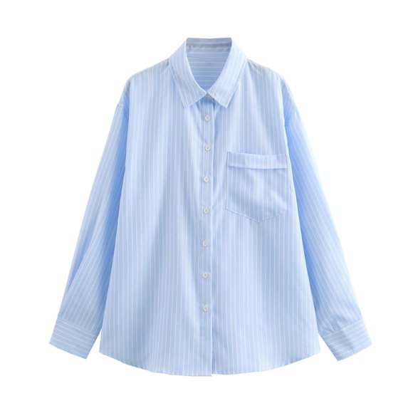 Birdeem Womens Tops Long Sleevefashion Womens Casual Loose Blouses Striped Long Sleeved Pocket Lapel Toplong Sleeve Womens Tops