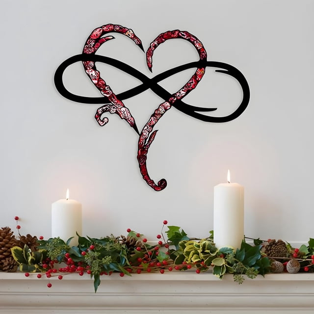 Decoración de pared AOOLVY Infinity Heart, arte de pared de metal rojo y negro