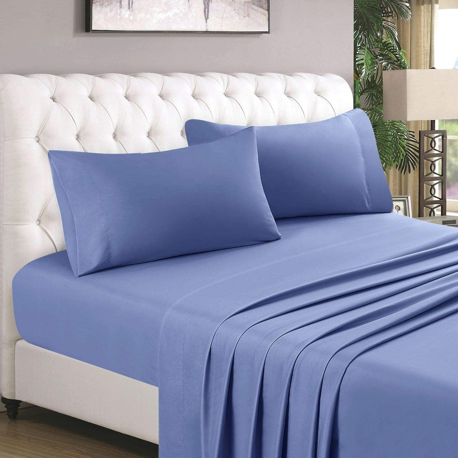 Blue Queen 100% Double Brushed 4 Piece Bedsheet Set Microfiber 