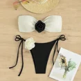thumbnail image 1 of Micro bañador Bandeau con realce y hombros descubiertos, traje de baño pequeño de diseño Floral en 3D con realce en blanco y negro, Tanga Sexy para playa, 2024, 1 of 5