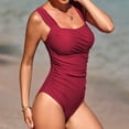 thumbnail image 5 of Swimsuit Bikini, Swimwear, One Piece Bathing Suit, Swim Dress Women, Womens Swimsuits, One Piece Bathing Suit for Women Tummy Control Swimsuits Square Neck Ruched Modest Swimwear, Wine XL, 5 of 5