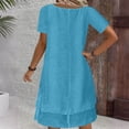 thumbnail image 6 of Women Dress Summer Ndbuld Women's Summer Solid Color Short-Sleeve V-Neck A-Line Mid-Waist Dress Sky Blue XL, 6 of 6