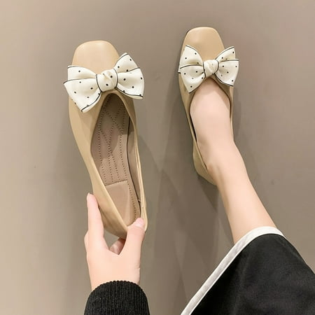 

Casual Shoes Fashion Autumn Women Casual Shoes Flat Light Comfortable Spotted Bow Solid Color Simple Style