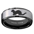 thumbnail image 2 of Tungsten Otter 8mm Brushed Gray Beveled Edges Black Polished Men Ring, 2 of 2