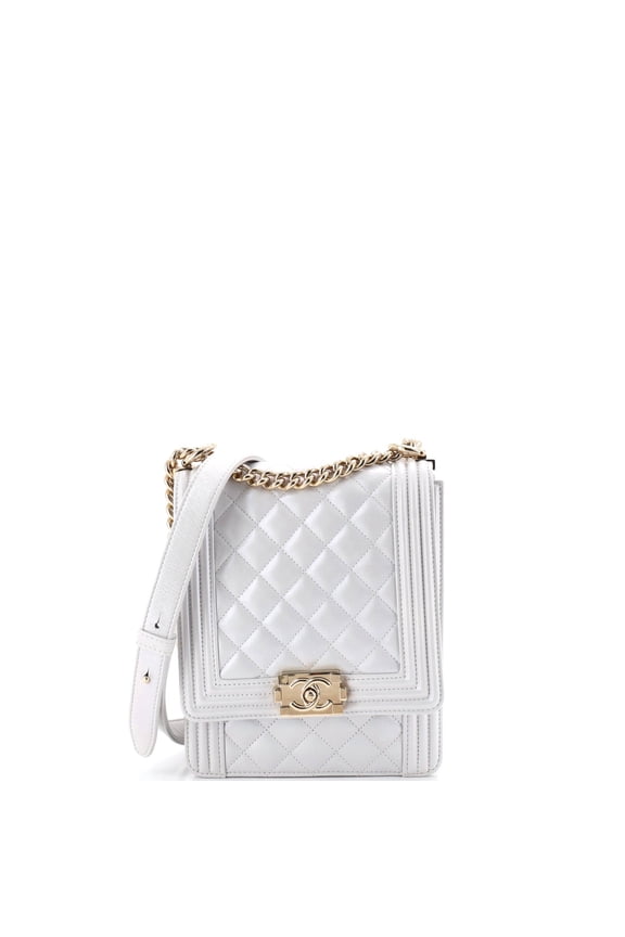 Pre-Owned North South Boy Flap Bag Quilted Iridescent Calfskin Small By Rebag