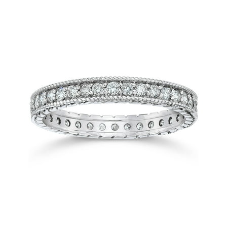 - 5/8ct Vintage Diamond Hand Engraved Eternity Ring 14K White Gold