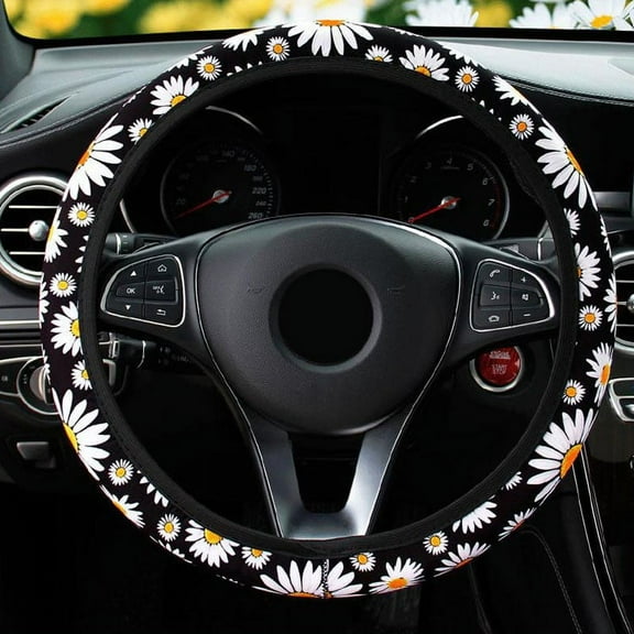 Universal Car Steering Wheel Cover Protector Daisy Printed Anti-skid Elastic