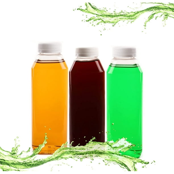 (5 PACK) 10oz Clear Empty Plastic Juice Bottles with Caps Disposable Square Plastic Smoothie