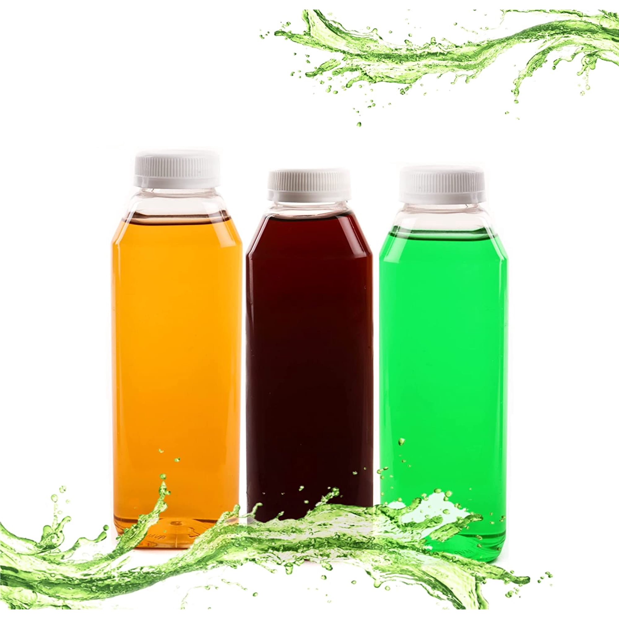 (5 PACK) 10oz Clear Empty Plastic Juice Bottles with Caps - Disposable Square Plastic Smoothie Bottles with Tamper Evident Lids, Bulk Reusable Bottles for Juice, Apple Cider, Lemonade, USA Made