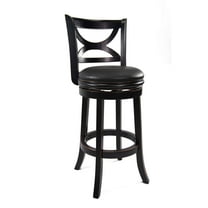 Boraam Florence Bar Height High Back Swivel Wood Kitchen Bar Stool, Distressed Black Finish