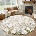 thumbnail image 2 of Floral Flower Large Area Rugs for Bedroom Living Room, Soft Non Slip Carpet Bedside Rug, Modern Oil Painting Watercolor White Round Floor Cover Kitchen Accent Rug 6' for Dining Room/Office, 2 of 9