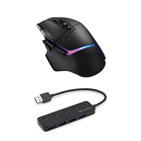 Logitech G502 X Plus Wireless Gaming Mouse (Black) Bundle with 4-Port USB 3.0 Hub (2 Items)