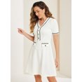 thumbnail image 3 of Vestido evasé texturizado Allegra K manga corta media tapeta cuello en V blanco L, 3 of 5