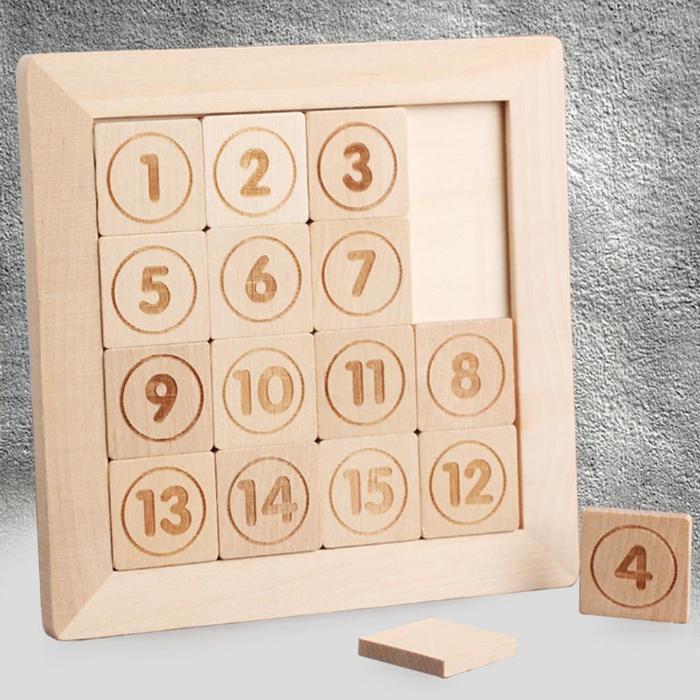 15 Sliding Tiles Math IQ Game Toys Wooden Brain Game for Adults Children NI5L