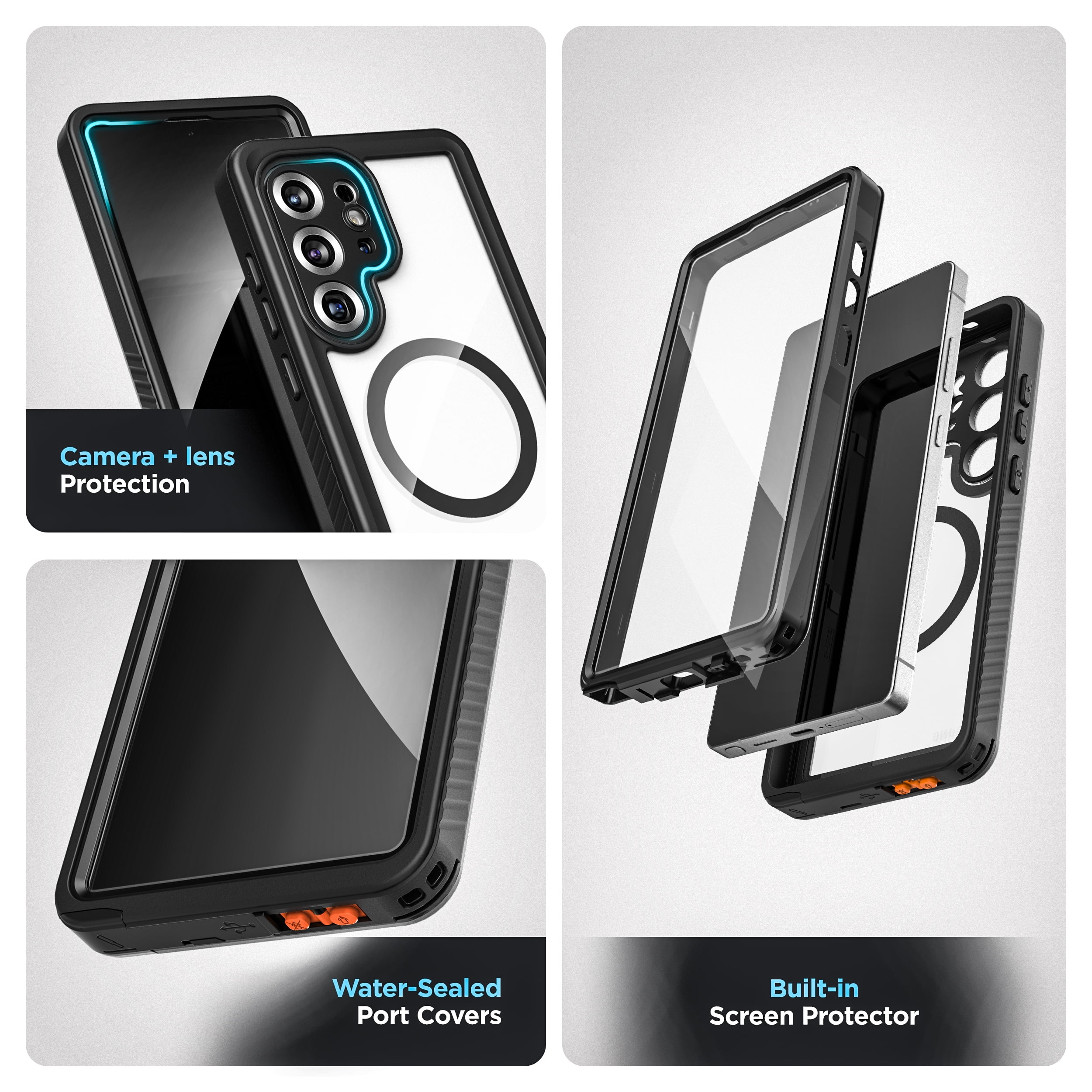 Encased Waterproof Case Designed for Samsung Galaxy S25 Ultra (IP68) Full Body Protective Phone Case with Screen Protector Built-in (Clear/Black)