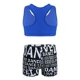 thumbnail image 2 of Yartina Girls Two Pieces Dance Sports Outfits Racerback Tank tops With Booty Shorts Gymnastics Blue&Black S, 2 of 5