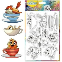 Bird Clear Stamps Teacup Silicone Stamps for Crafting Cartoon Style Transparent Silicone Stamp Seals for DIY Scrapbooking Card Making Photo Album Postard Decoration
