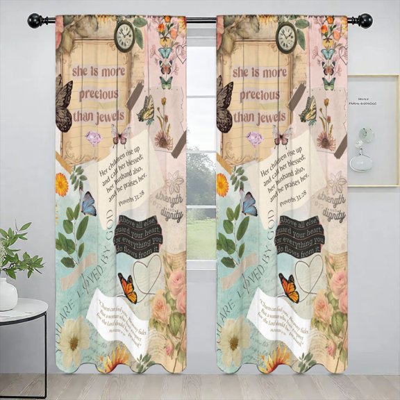 Proverbs Floral Butterfly Christian Custom Window Curtains 52 x 84 Inch Set of 2 Panels