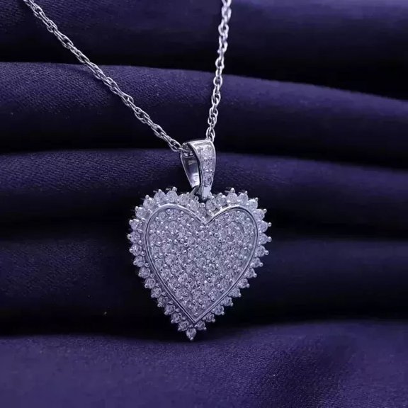 2Ct Round Real Moissanite Heart Women's Pendant Necklace 14K White Gold Plated