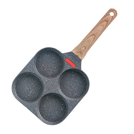 

4 Holes Egg Frying Pan Multifunction Hamburger Steak Non Stick Pan Wooden Handle Cooking Pan Cooking Utensils