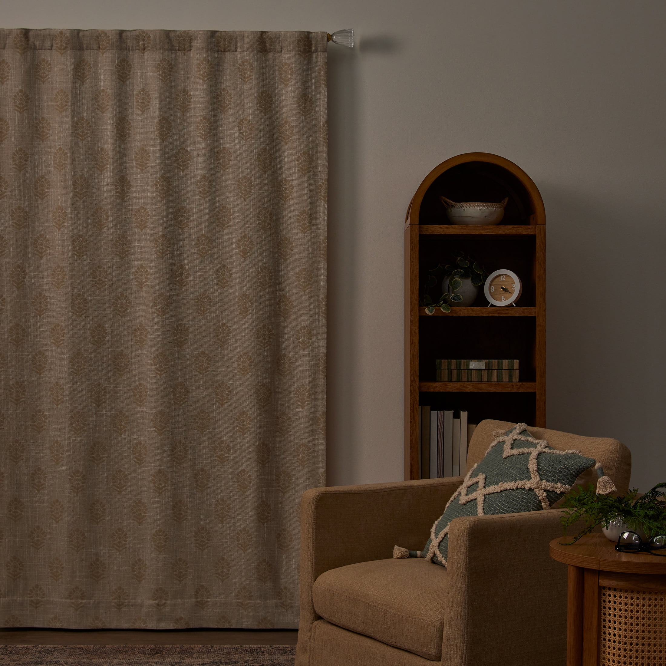 Better Homes & Gardens Floral Block Print Blackout Single Curtain Panel, Beige, 50"W x 84"L