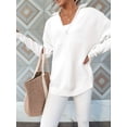thumbnail image 4 of Women'S Long Sleeve Quarter Zip Pullover Sweater Casual Loose V Neck Collared Ribbed Knit Tops White L, 4 of 8