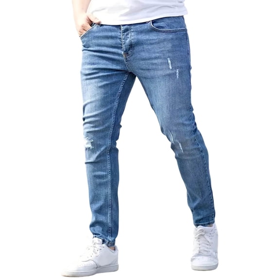 Zynoxe Jeans for Men Casual Stretchy Slim Tapered Leg Washed Denim Pants for Daily Wear Vintage Streetwear Lounge Denim Trousers with Pockets Dark Blue S