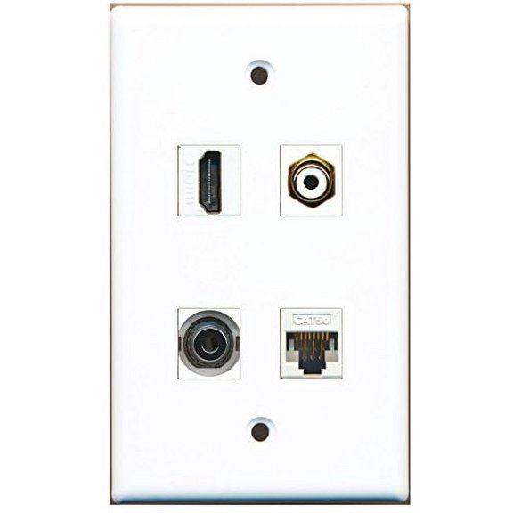 RiteAV - 1 Port HDMI 1 Port RCA White 1 Port 3.5mm 1 Port Cat5e Ethernet White Wall Plate