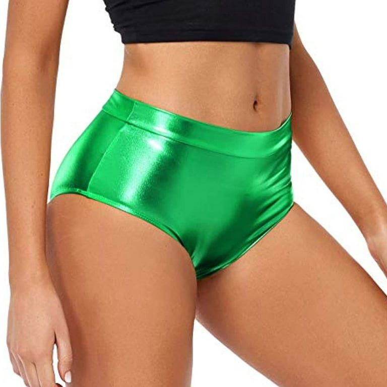 2-Pack,Women's High Waisted Metallic Booty Shorts Rave Bottoms For