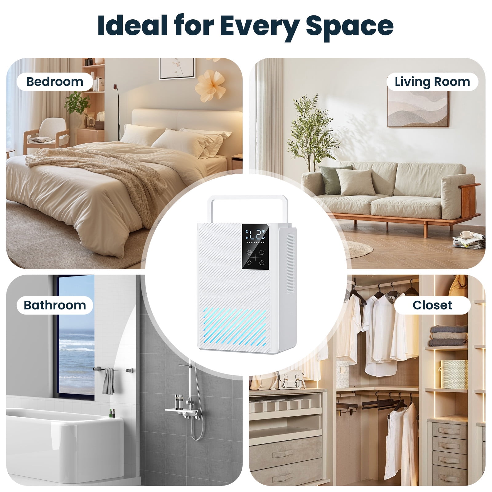 Dehumidifier for Home, 67 oz Water Tank Small Dehumidifier Bedroom Bathroom Auto Shut Off 7 Color LED Light