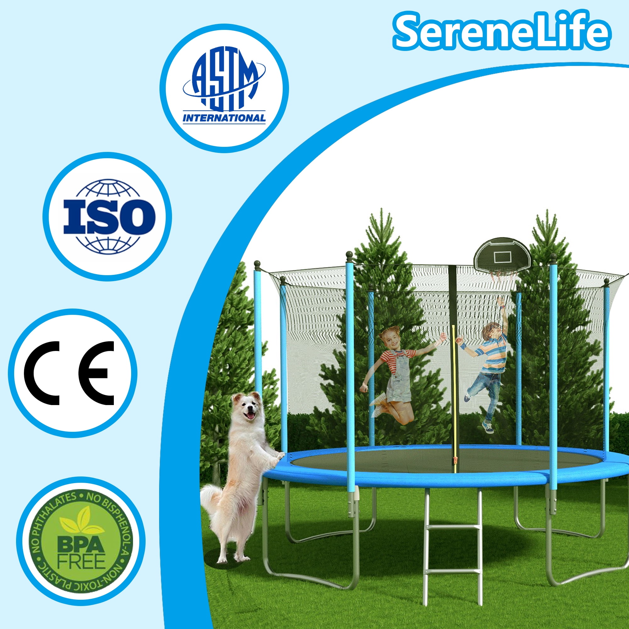 Shengchao Trade 12FT Trampoline with Safety Enclosure Net, ASTM Approval, Basketball Hoop