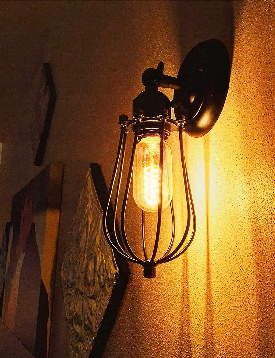 Edison Bulbs, Vintage Edison Light Bulbs 40 Watt, T45, 110-130 Volts/220-240Volts, E27/E26/B22 Base Incandescent Dimmable Decorative Antique Filament Light Bulbs, Amber Glass, Warm White, 4 Pack