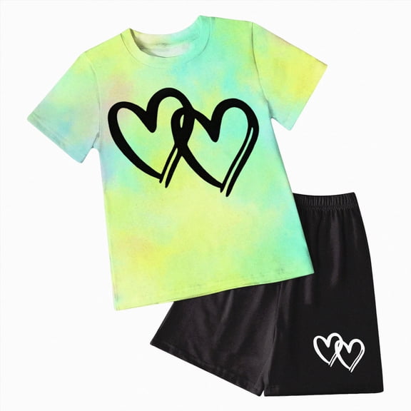 NIEWTR 11-12 Years Teen Girls Summer Outfits Tie Dye Set Cap Sleeve T Shirt And Elastic Waist Shorts 2 Piece Clothing Sets Top and Flare Pants Set A43-Mint Green