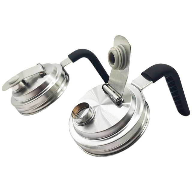 2Pc Stainless Steel Wide Mouth Mason Jar Flip Prouting Spout Lids with Handle for Wide Mouth Mason Jars