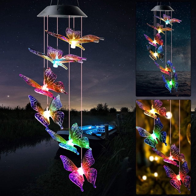 Carillón De Viento Solar De Mariposa Para Exteriores, Que Cambia De Color, Impermeable, Led, Móvil, Con Energía Solar, Luz Colorida Para El Hogar, Fiesta, Patio, Decoración De Jardín, Idea De Regalo P Muyoka Hogar