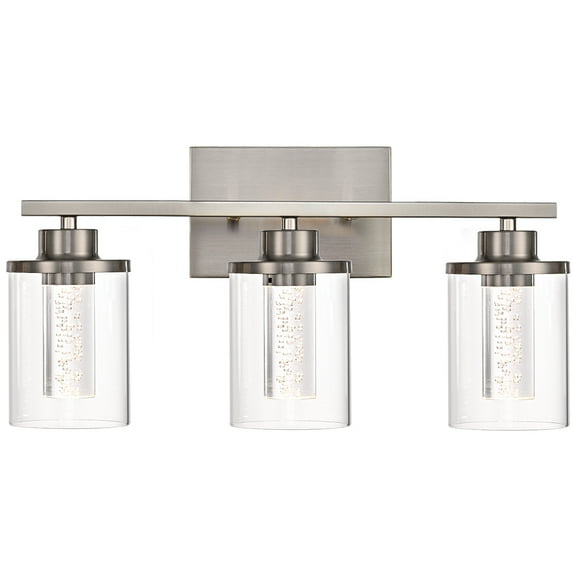 Melucee 5CCT Dimmable LED Brushed Nickel Vanity Lights 3-light, Modern Vanity Lighting Fixtures with Crystal Light Columns and Clear Glass for Bathroom Bedroom