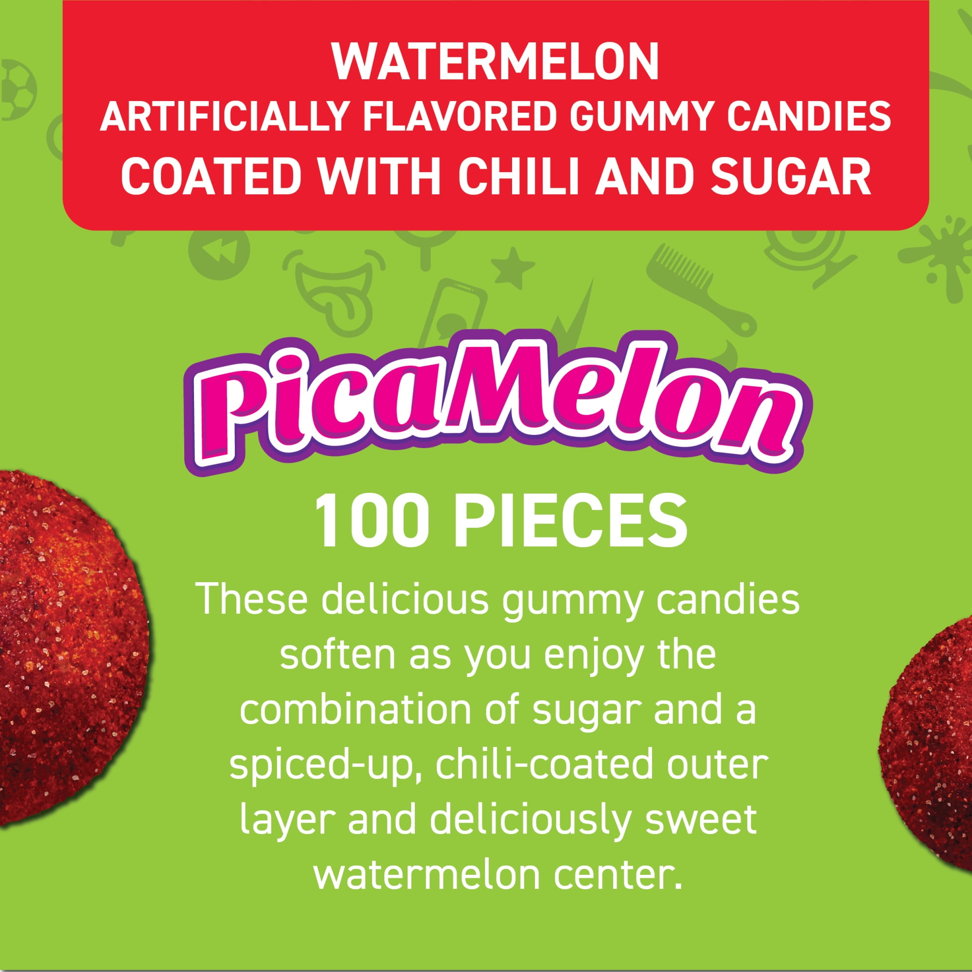 (3 pack) Vero PicaMelon Watermelon Gummies with Chili Pepper Powder, 0.21 oz, 100 Count Bag