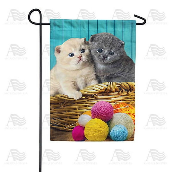 America Forever Spring Kitty Garden Flag 12.5 x 18 inches Double Sided Colorful Yarn, Basket, Cute, Positive - Seasonal Yard Lawn Outdoor Decorative Summertime Garden Flag