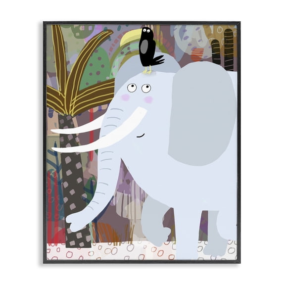 Elephant & Toucan in Jungle Black Framed Giclee Art, design by Carla Daly