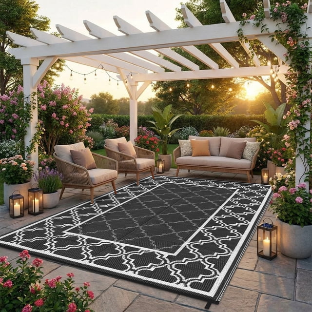 Outdoor Rug – Waterproof Reversible Plastic Straw Mat – UV-Resistant, Washable & Non-Shedding – Deck, Porch, Balcony, Backyard, Camping & RV