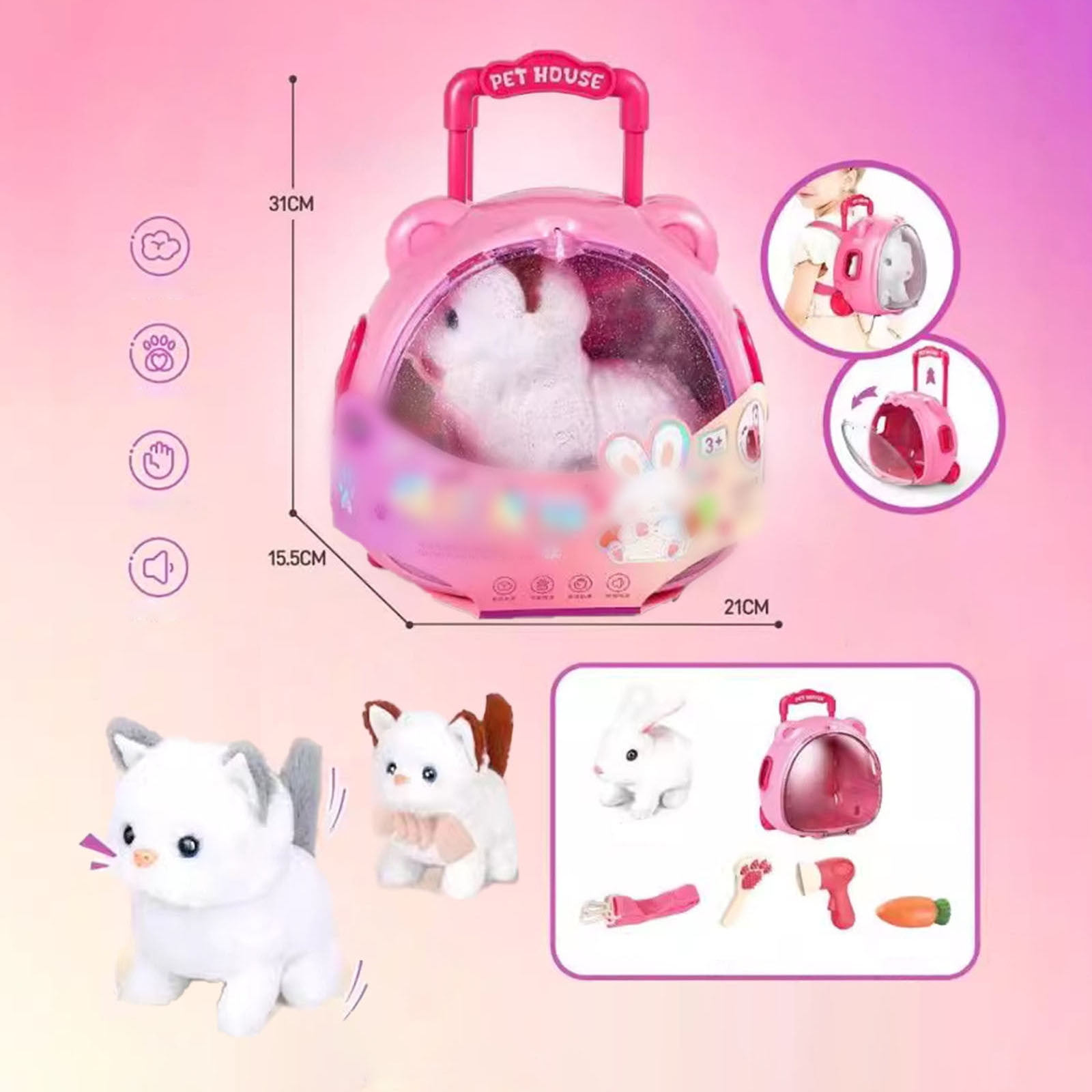 Plush Toy Kitty Electronic Interactive Cat Walking Cat Toy for Kids Realistic Toys for Girls Boys Toddler Toys Barking Wagging Tail Kitty Pet Care Gifts