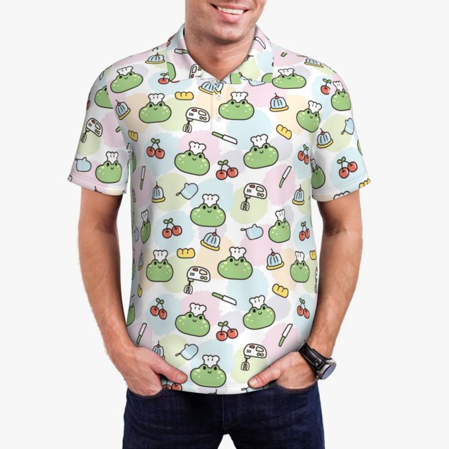 Fotbe Frog Wear Chef Hat Camiseta Polo de Golf para Hombre con Estampado – Camisa Deportiva Transpirable con Cuello Abotonado-3X-Large