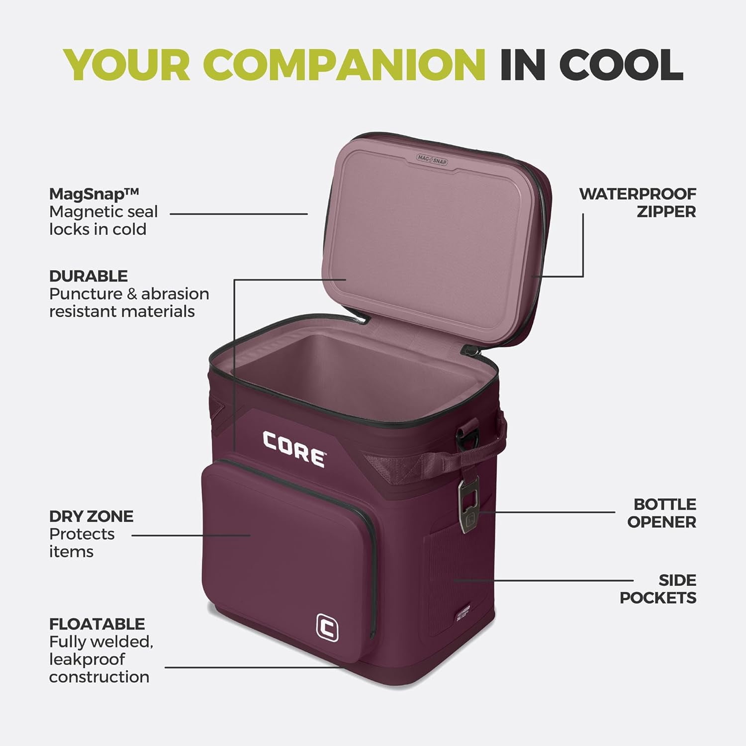 CORE 36 Can Climakeep Magnetic Soft Cooler, Leakproof Cooler, Waterproof Zipper, Mulbery