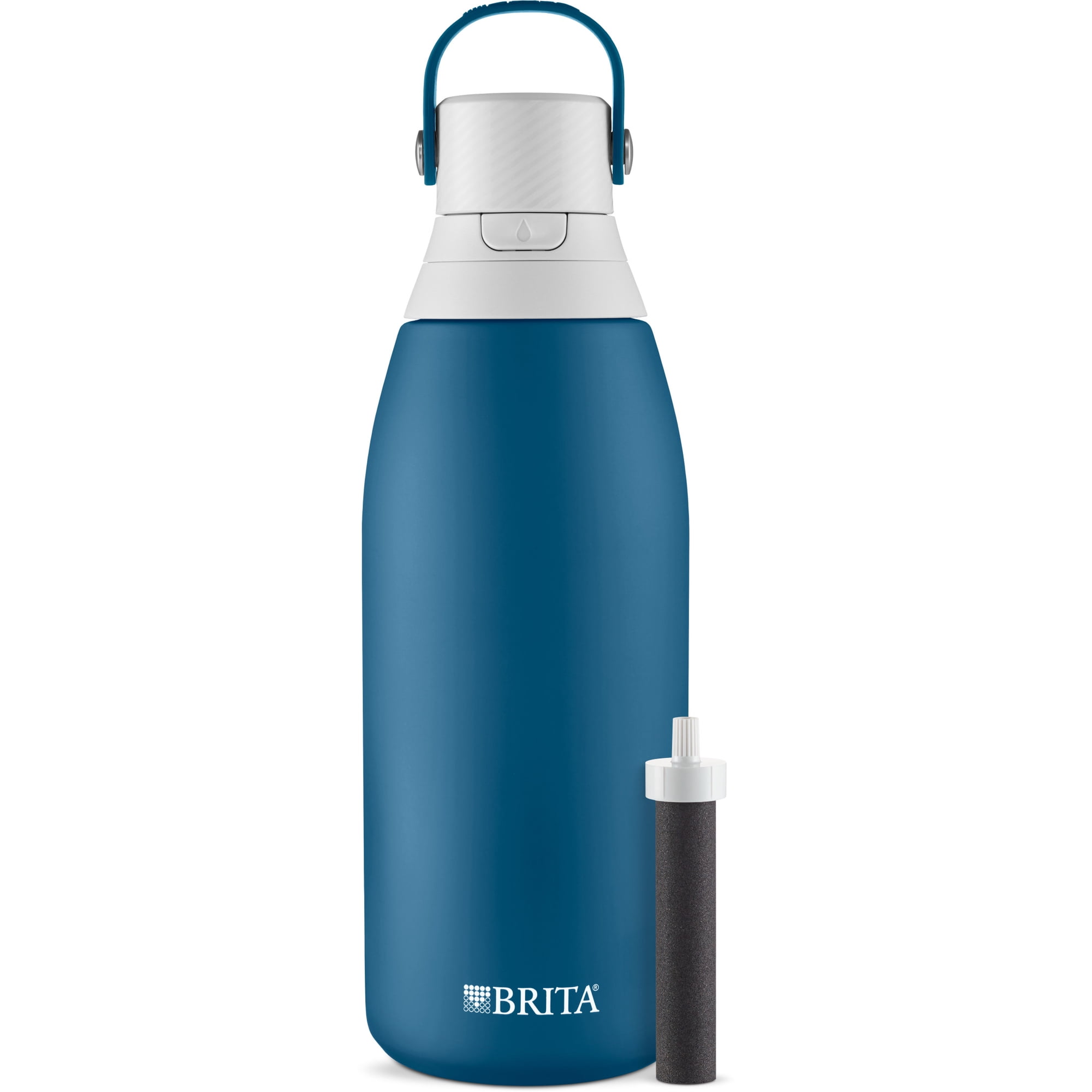 Brita 32 oz Marina Stainless Steel Filtered Water Bottle, Reduces Chlorine, Leak Proof with Straw
