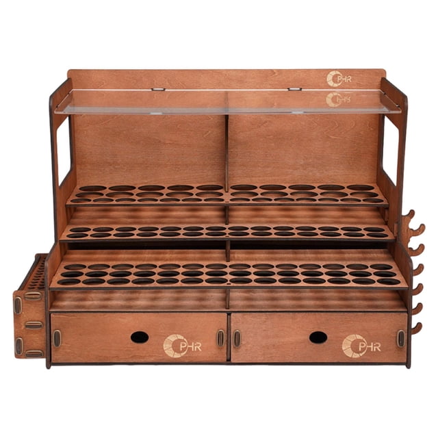 Organizador de pintura con cajón de gran capacidad, multiusos, con portapinceles de madera 104 hoyos