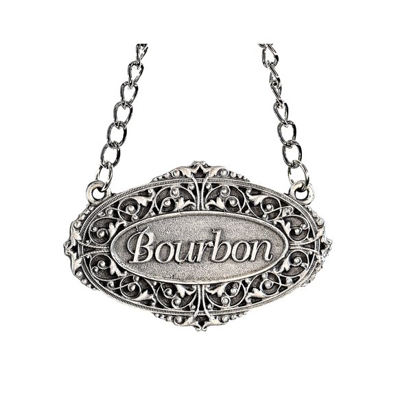 Heritage Pewter Bourbon Liquor Decanter Label – Bourbon Liquor Tag with Adjustable Chain | Perfect for Housewarming Gift, Parties, Holidays, & Anniversaries | Expertly Crafted Fine Pewter